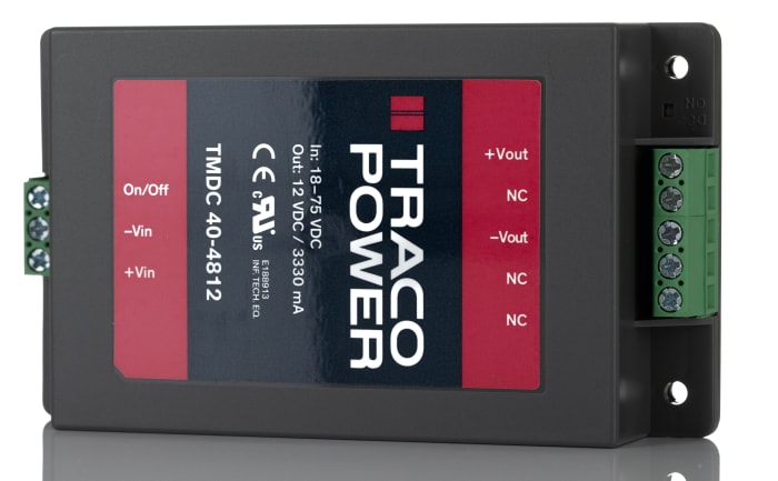 TRACOPOWER TMDC 40 DC-DC Converter, 12V dc/ 3.33A Output, 18 → 75 V dc Input, 40W, Chassis Mount, +65°C Max Temp