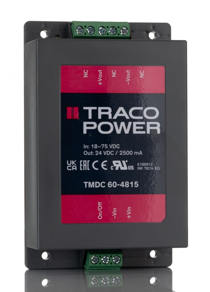 TRACOPOWER İzoleli DC-DC Dönüştürücüsü, 18 → 75 V dc / 24V dc, 60W, G/Ç İzolasyonu: 2,5kV dc