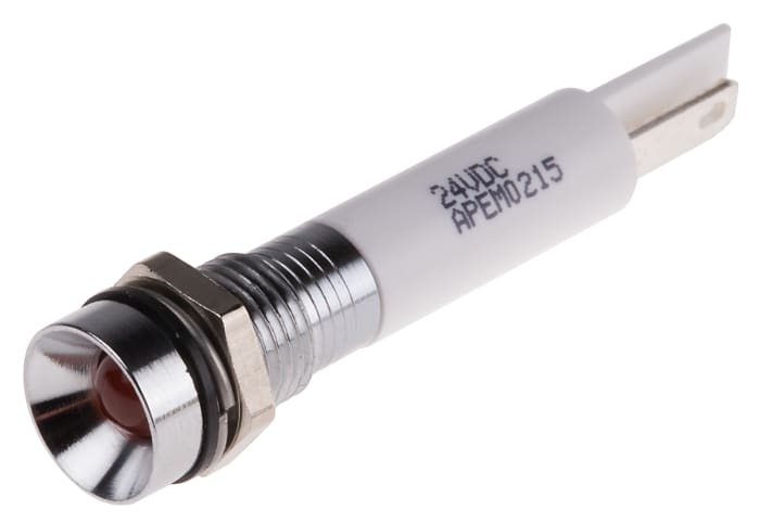 RS PRO Orange Panel Mount Indicator, 21.6 → 26.4V dc, 8mm Mounting Hole Size, IP67