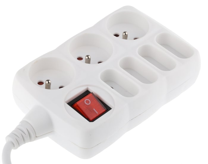 RS PRO 1.5m 7 Socket Type C - Europe, Type F - German Schuko Extension Lead, 250 V