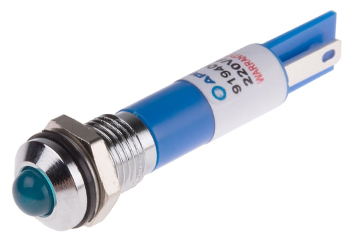 RS PRO Blue Panel Mount Indicator, 220V ac, 8mm Mounting Hole Size, IP67