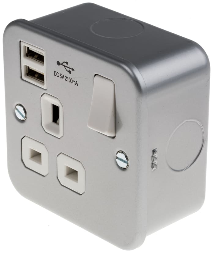RS PRO RS PRO 1 Gang Plug Socket, 13A, Type G British, USB 847