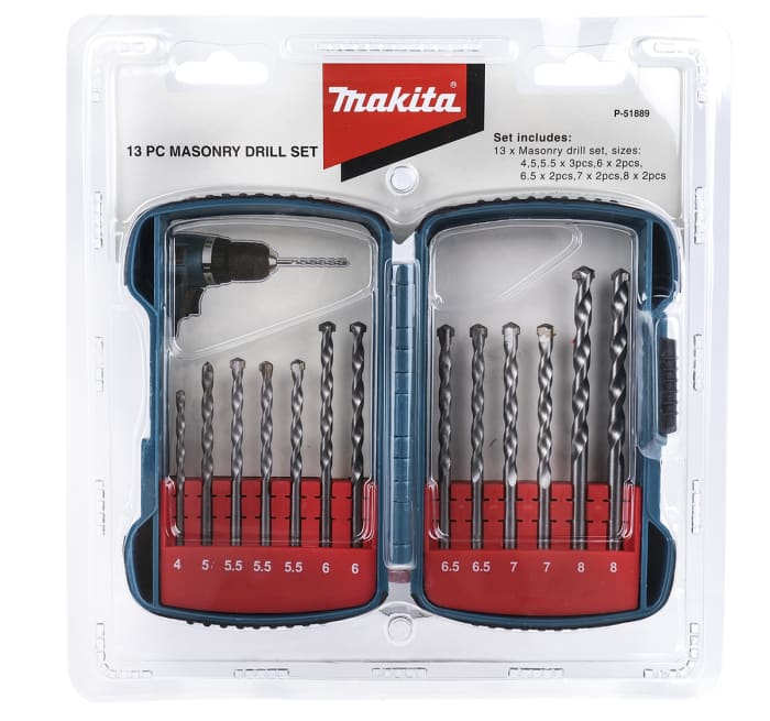 P51889 Makita Makita 13 Piece Masonry Twist Drill Bit Set, 4mm to