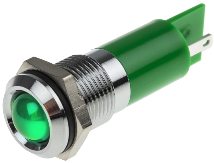 RS PRO Green Panel Mount Indicator, 220 V ac, Solder Lug Termination, IP67