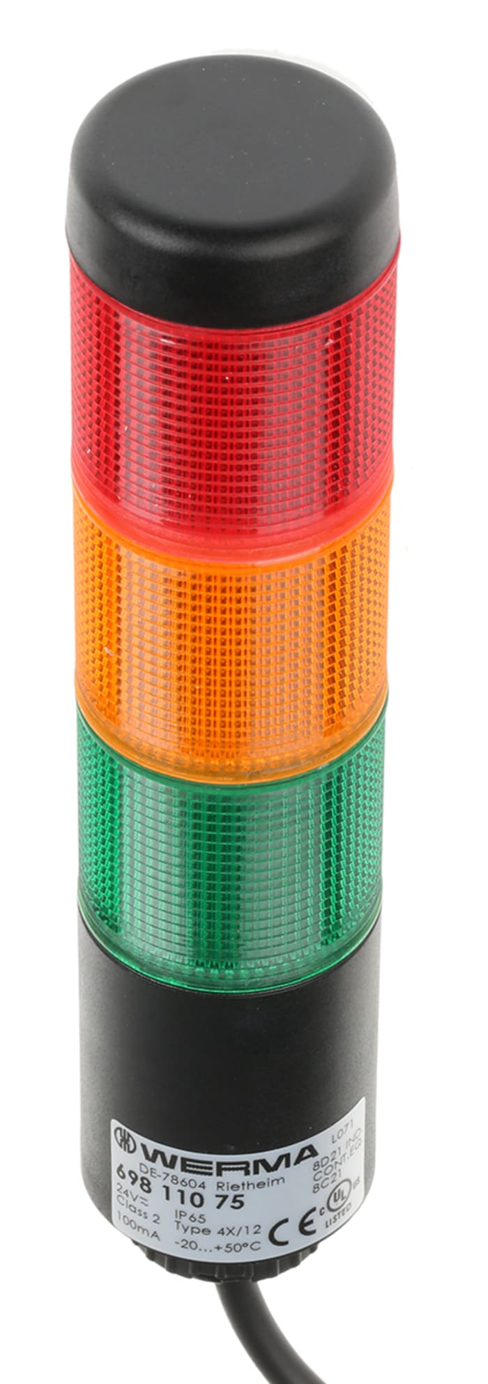 Colonnes lumineuses pré-configurées à LED Feu Fixe, Rouge / Vert / Jaune, série Kompakt, 24 V