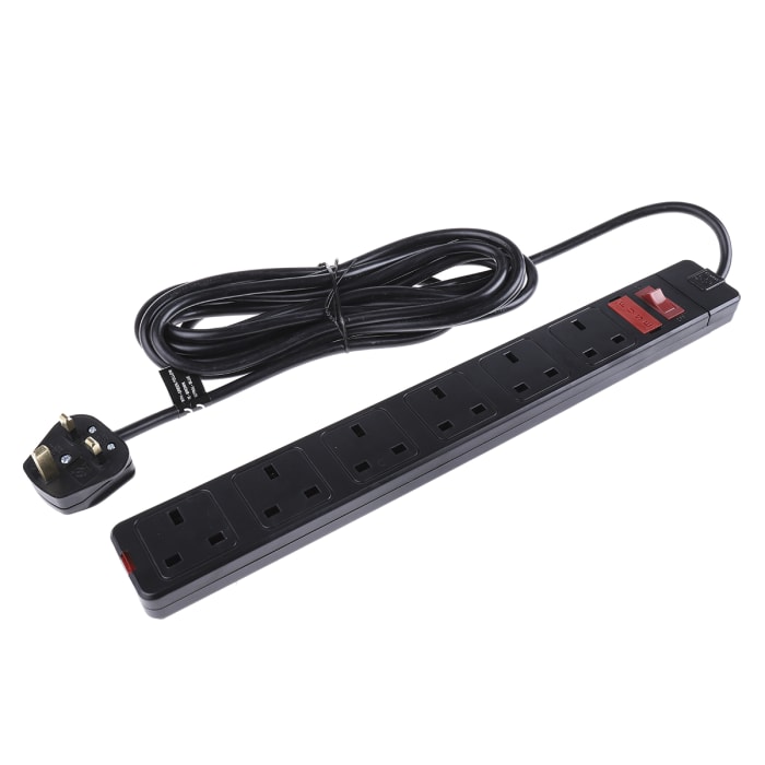 RS PRO 5m 6 Socket Type G - British Extension Lead, 250 V