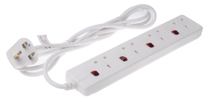 RS PRO Type G - British 4 Gang Extension Leads, 2m Cable, 250 V