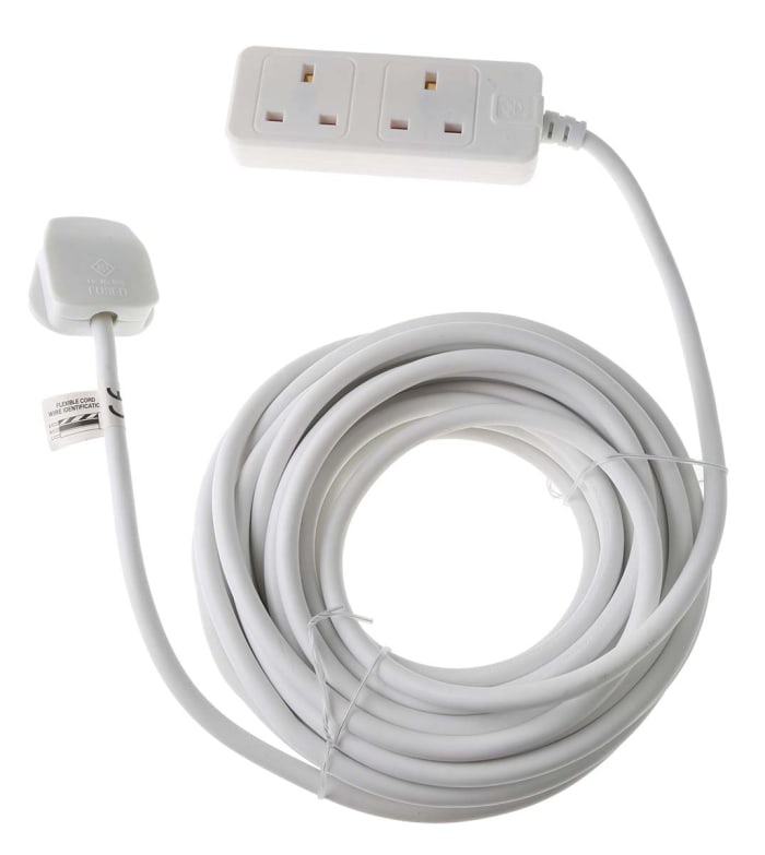 RS PRO 10m 2 Socket Type G - British Extension Lead, 250 V