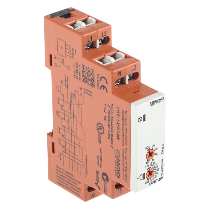 Broyce Control Phase, Voltage Monitoring Relay, 3 Phase, SPDT, DIN Rail