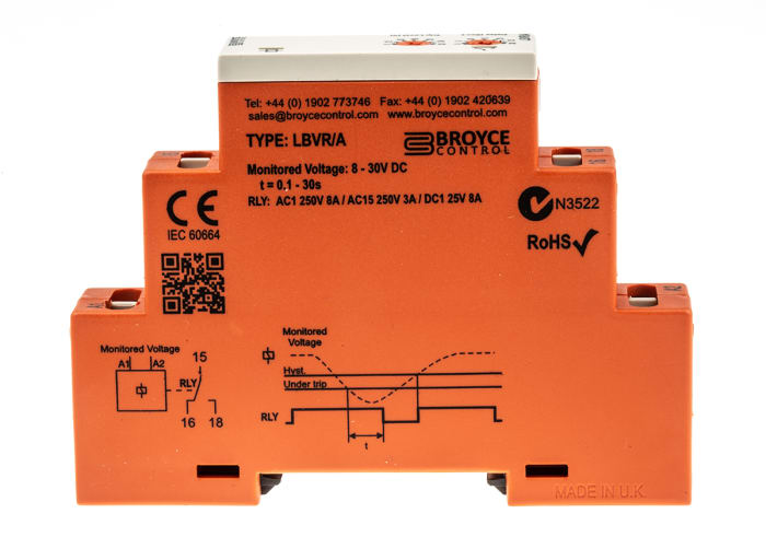 LBVR/A 12-24VDC Broyce Control | Broyce Control Monitoring Relay, 3 ...