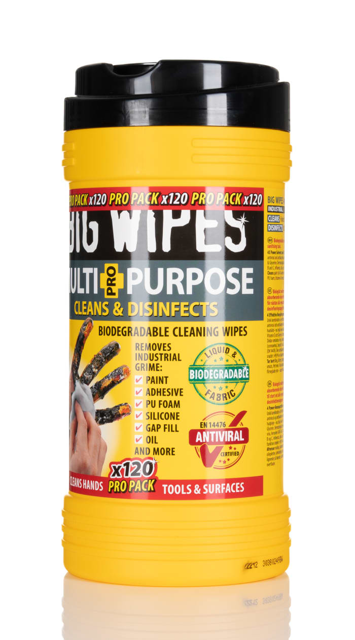 Big Wipes MULTI-PURPOSE PRO+ Wet Disinfectant Wipes, Dispenser Box of 120, 200 x 300mm