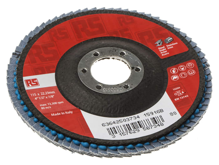 RS PRO Zirconia Aluminium Flap Disc, 115mm, Medium Grade, P80 Grit