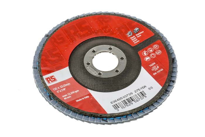 RS PRO Zirconia Aluminium Flap Disc, 125mm, Medium Grade, P80 Grit