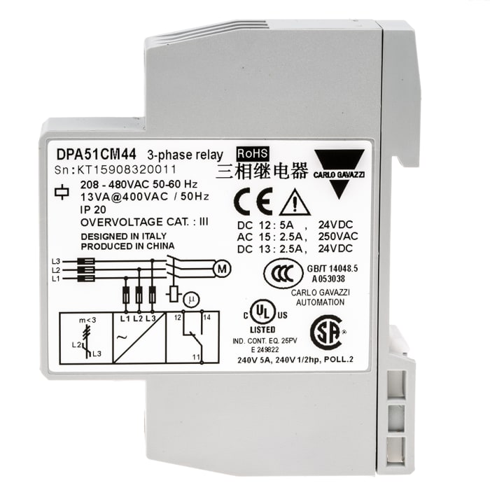 DPA51CM44 Carlo Gavazzi Carlo Gavazzi Phase Monitoring Relay, 3 Phase