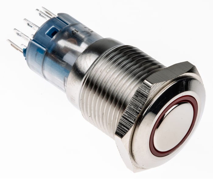Bulgin Illuminated Push Button Switch, Latching, Panel Mount, 16.2mm Cutout, DPDT, Red LED