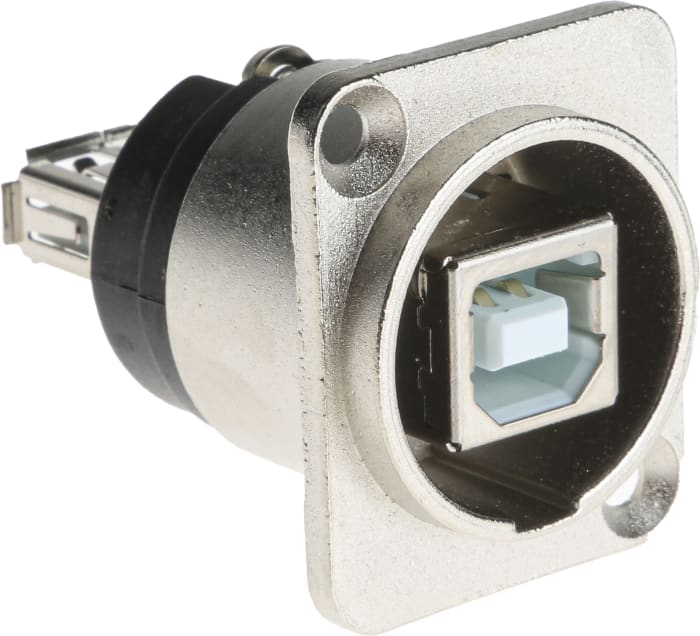 RS PRO Straight, Panel Mount, Socket- Single Port Type B to A 2.0 USB Connector