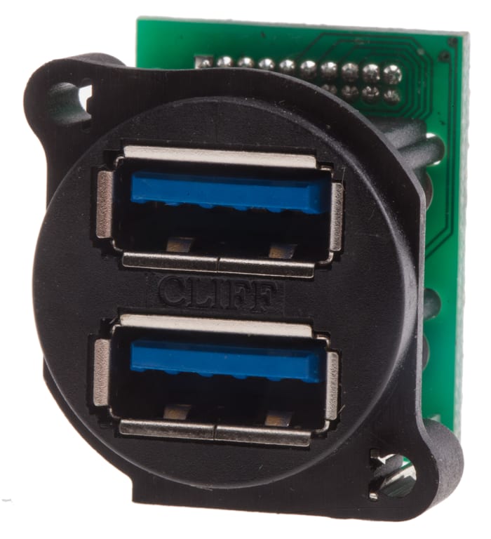 Konektor USB, počet portů: 2 porty, orientace těla: přímý, Samice verze 3.0, 5 V, Montáž na panel, Zapojení