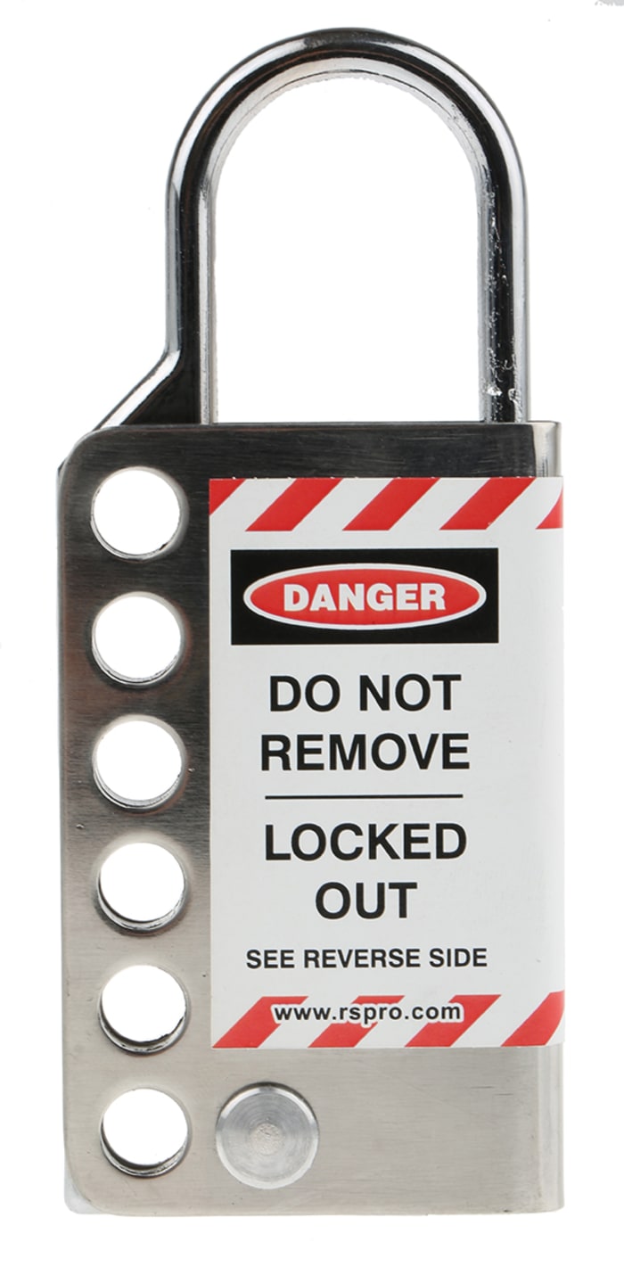 RS PRO Chrome 6-Lock Stainless Steel Sheet Hasp Lockout, 8.25mm Shackle, 25mm Attachment