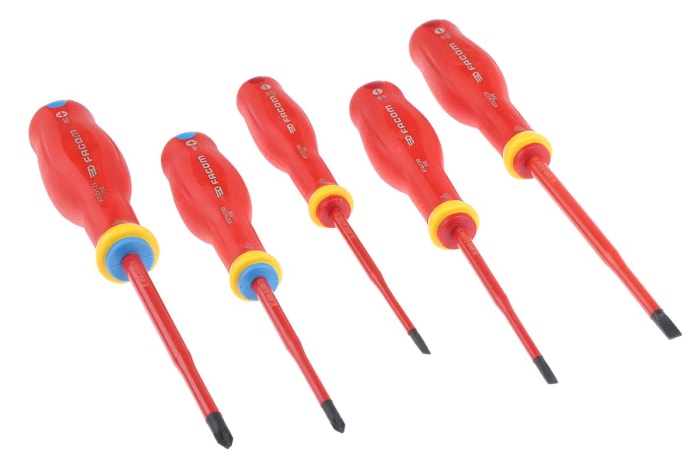 Jeu de tournevis isolés Facom, Pozidriv, Fendu, 5 pièces, ESD