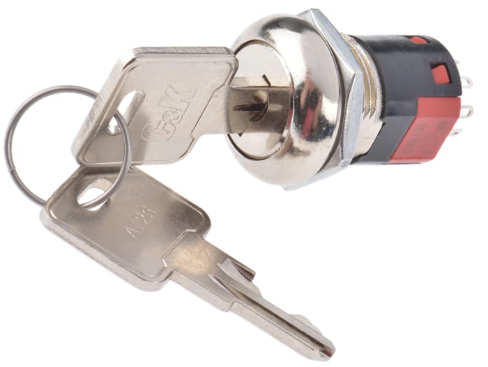 Key Switch, DPST, 4 A 3-Way Flat-Key