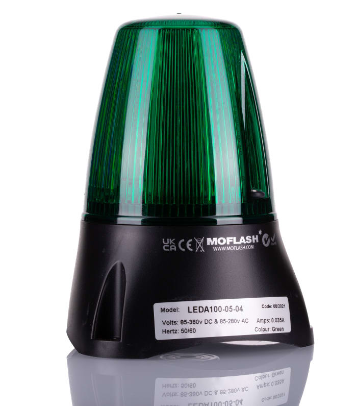 Indicator luminoso y acústico LED Moflash LEDA100, 85 → 280 V ac, 85 → 380 V dc, Verde, Intermitente,