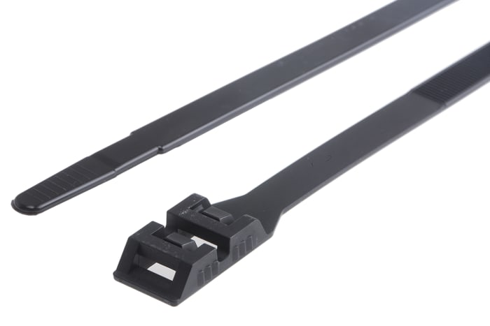RS PRO Cable Tie, Double Locking, 265mm x 9 mm, Black Nylon, Pk-100