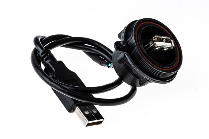Bulgin Straight, Panel Mount, Plug- Single Port Type A 2.0 IP68, IP69K USB Connector