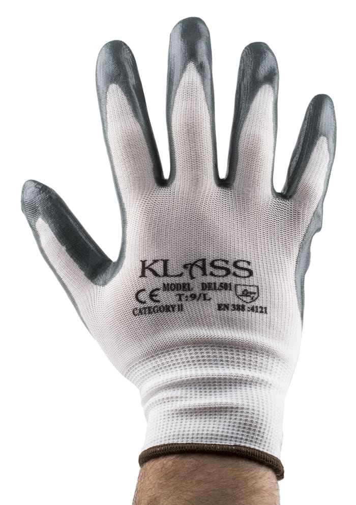 Grey nitrile coated polyester glove 9