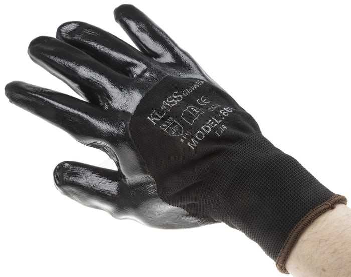 RS PRO Black Polyester General Purpose Work Gloves, Size 9, Nitrile Coating