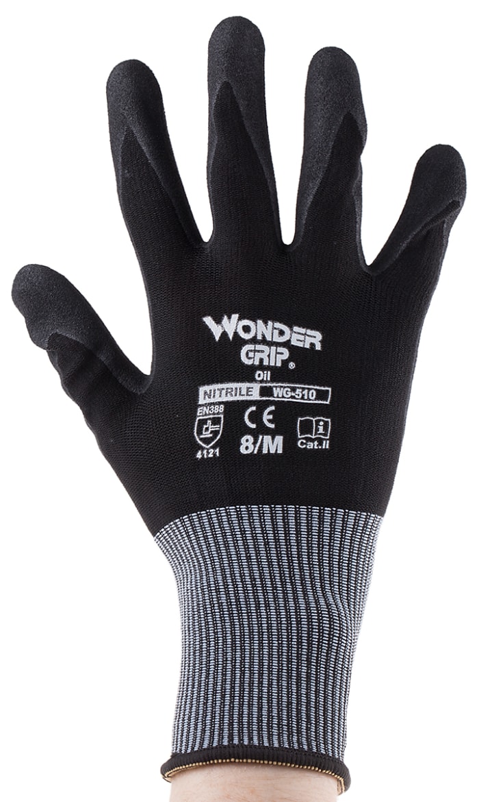 Guantes de trabajo de Nylon Negro RS PRO, talla 8, con recubrimiento de Nitrilo, Resistentes al aceite