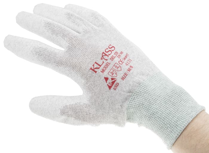 Guantes antiestáticos de Nylon Gris RS PRO, talla 8, M, con recubrimiento de Poliuretano, Antiestáticos