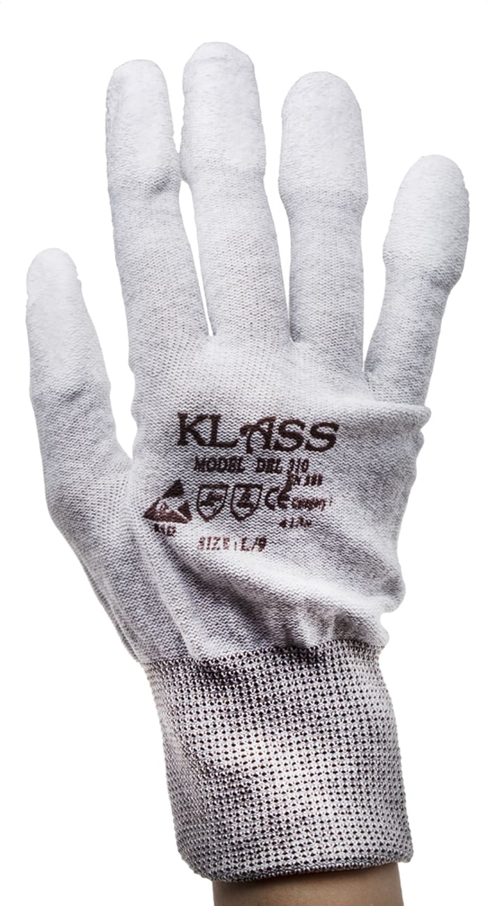 RS PRO Grey Nylon Anti-Static Anti-Static Gloves, Size 9, Large, Polyurethane Coating
