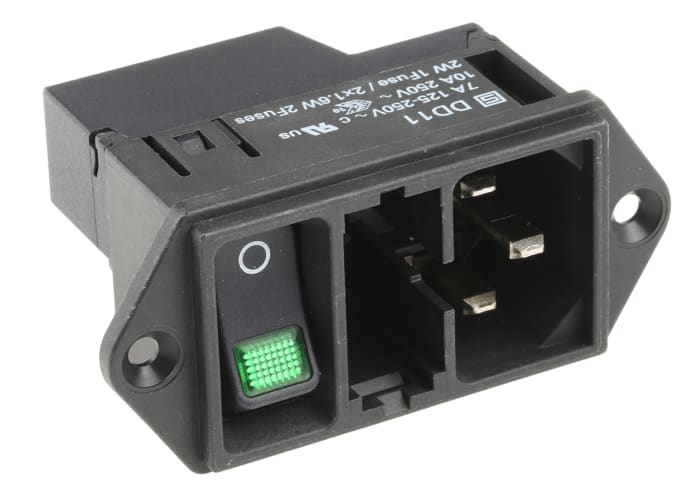 Connecteur IEC Mâle C14 Schurter, Montage panneau, 10A, 1 fusible