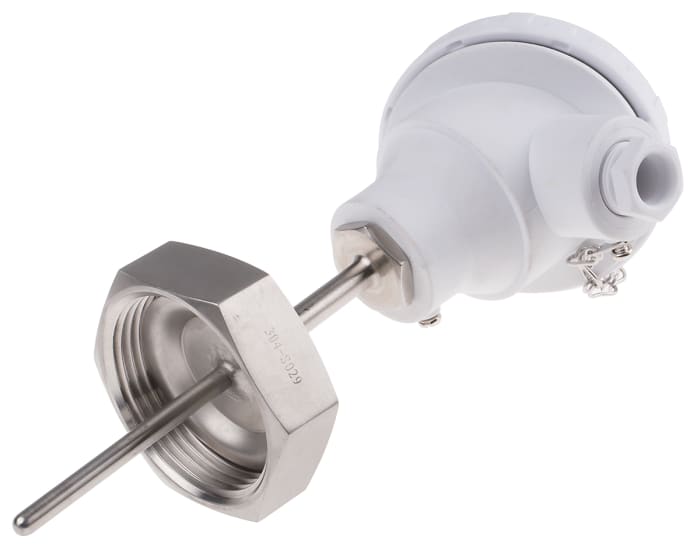 RS PRO PT100 RTD Sensor, 6mm Dia, 75mm Long, 4 Wire, RJT Nut, Class B +150°C Max