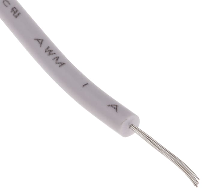 RS PRO White 0.08 mm² Hook Up Wire, 28 AWG, 7/0.12 mm, 100m, PVC Insulation