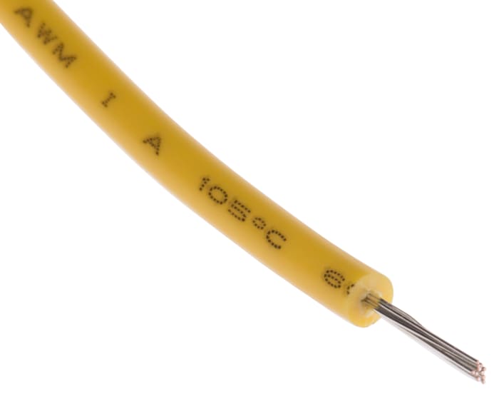 RS PRO Yellow 0.2mm² Hook Up Wire, 24 AWG, 11/0.16 mm, 100m, PVC Insulation