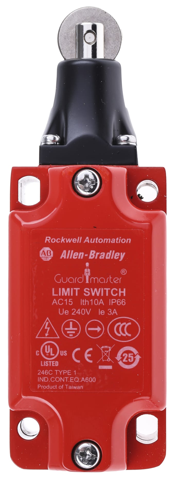 Allen Bradley Guardmaster 440P Series Roller Plunger Limit Switch, NO/NC, IP66, SPST, Metal Housing