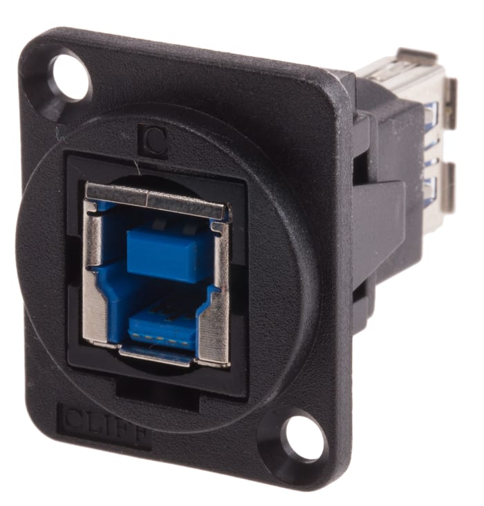 RS PRO Straight, Panel Mount, Socket Type B to A 3.0 USB Connector