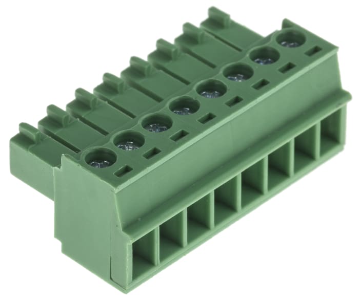 Svorkovnice PCB, rozteč: 3.5mm, počet řad: 1, počet kontaktů: 8, orientace těla: Rovný, Průchozí otvor, Zelená