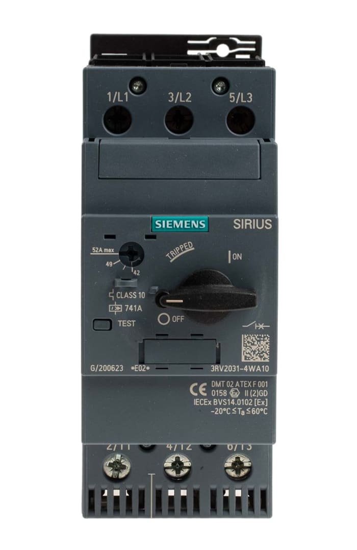 Siemens 42 → 52 A SIRIUS 3RV Motor Protection Circuit Breaker, 20 → 690 V