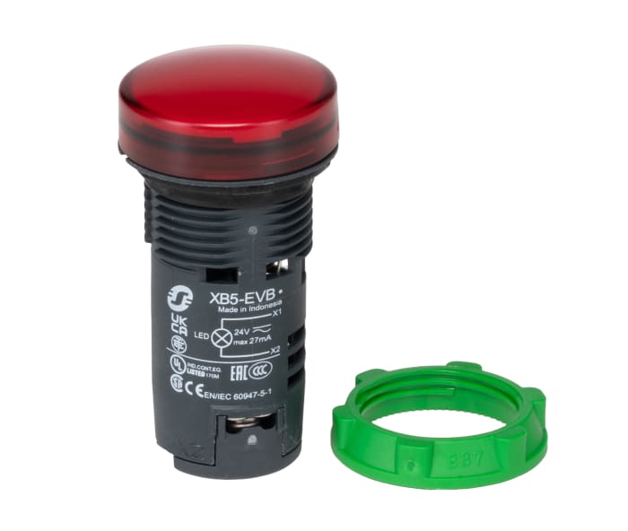 Voyant lumineux complet LED universelle Schneider Electric Rouge 24V c.a. / V c.c., Ø découpe 22mm, Montage panneau,