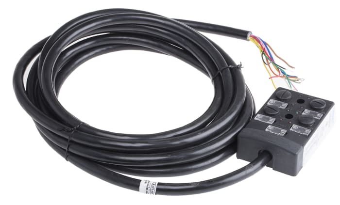 RS PRO Sensor Box, M12, 5m cable, 5 way, 4 port