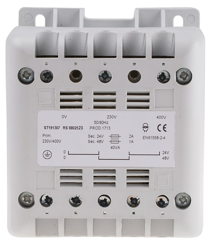 RS PRO 40VA DIN Rail Transformer, IEC 61558-2-6, 400V ac Primary, 24V ac Secondary