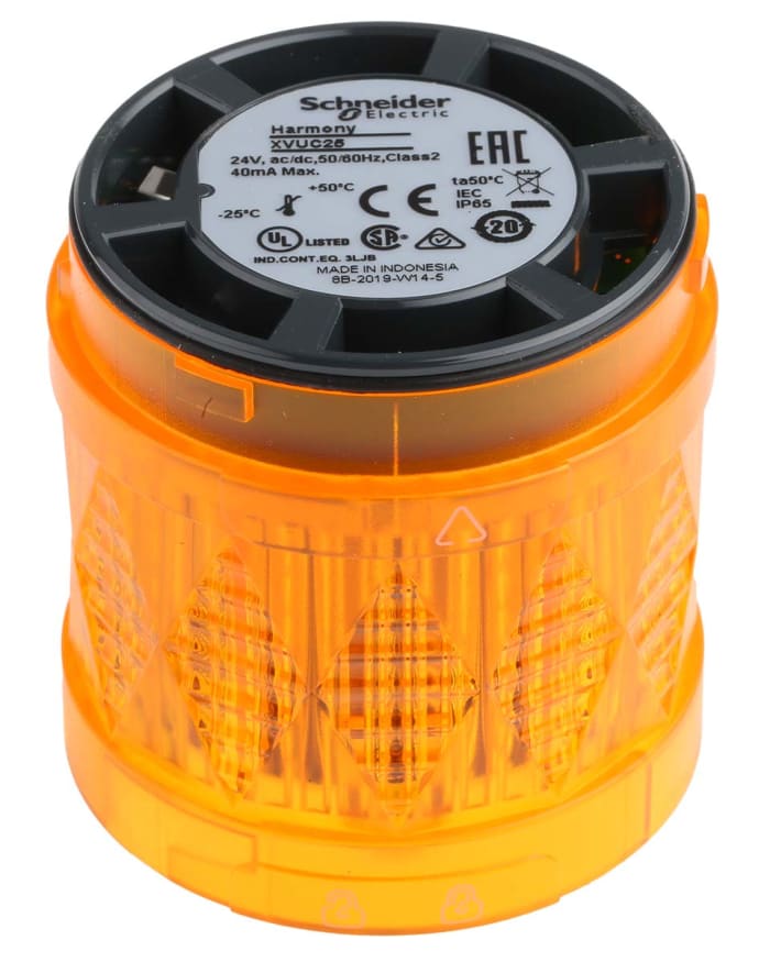 Schneider Electric Harmony XVU Series Amber Steady Effect LED Beacon, 24 V ac/dc, LED Bulb, DC, IP65