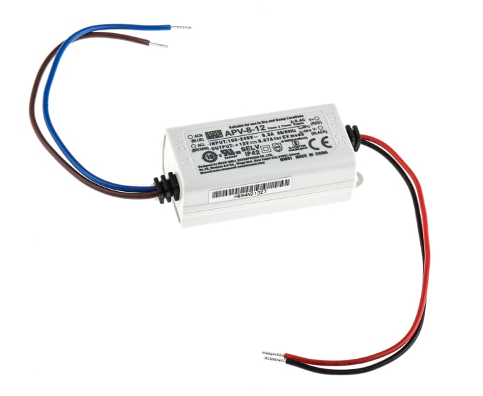 MEAN WELL LED Driver, 12V Output, 8W Output, 0 → 670mA Output, Constant Voltage