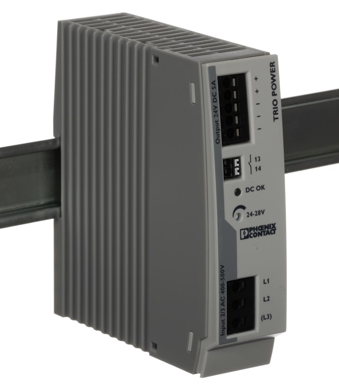 Phoenix Contact TRIO POWER Switched Mode DIN Rail Power Supply, 400V ac ac Input, 24V dc dc Output, 5A Output, 120W