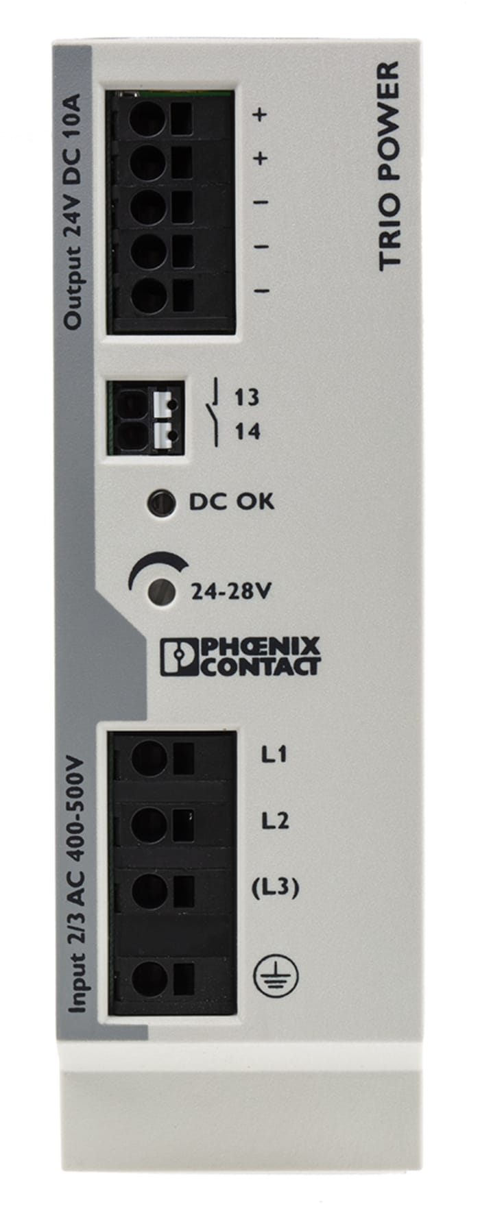 Phoenix Contact TRIO POWER Switched Mode DIN Rail Power Supply, 400V ac ac Input, 24V dc dc Output, 10A Output, 240W