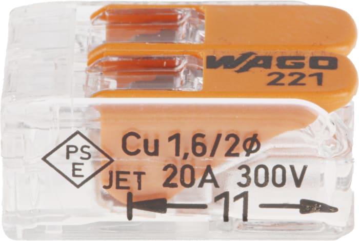BORNE WAGO 221 MINI 2x4mm2 à LEVIER - Wago - 221-412