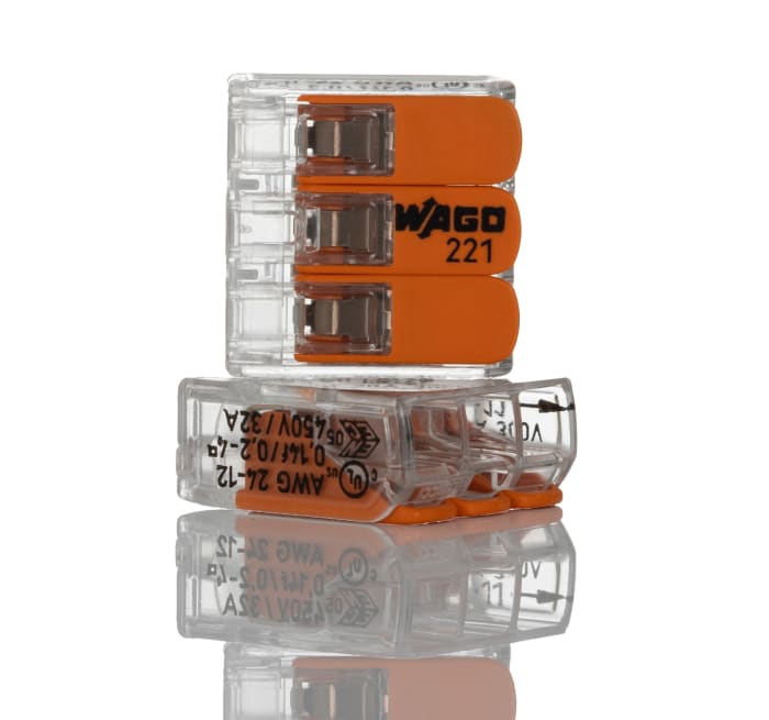 Connecteur à levier WAGO 221, 3 pôles , Cage à ressort, 4mm², 32A