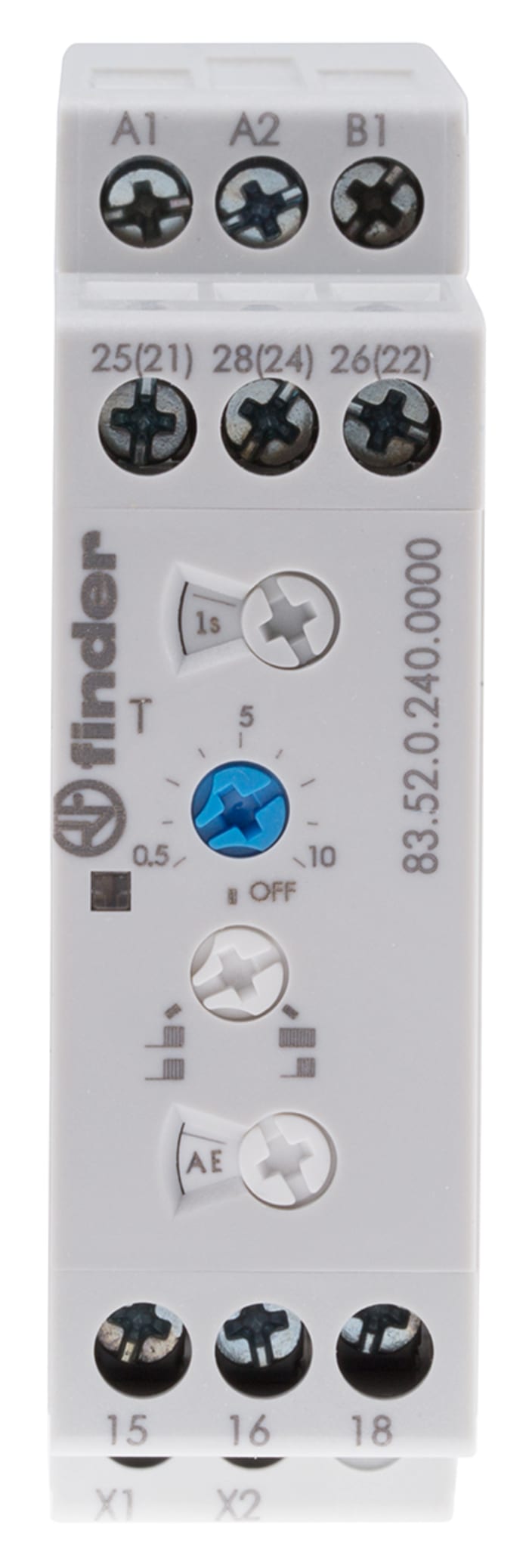 Finder 83 Series Series DIN Rail Mount Timer Relay, 24 → 240V ac, 2-Contact, 0.05 s → 10days, DPDT
